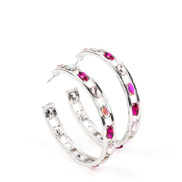 Multi colored silver hoops - Picture 2 of 3